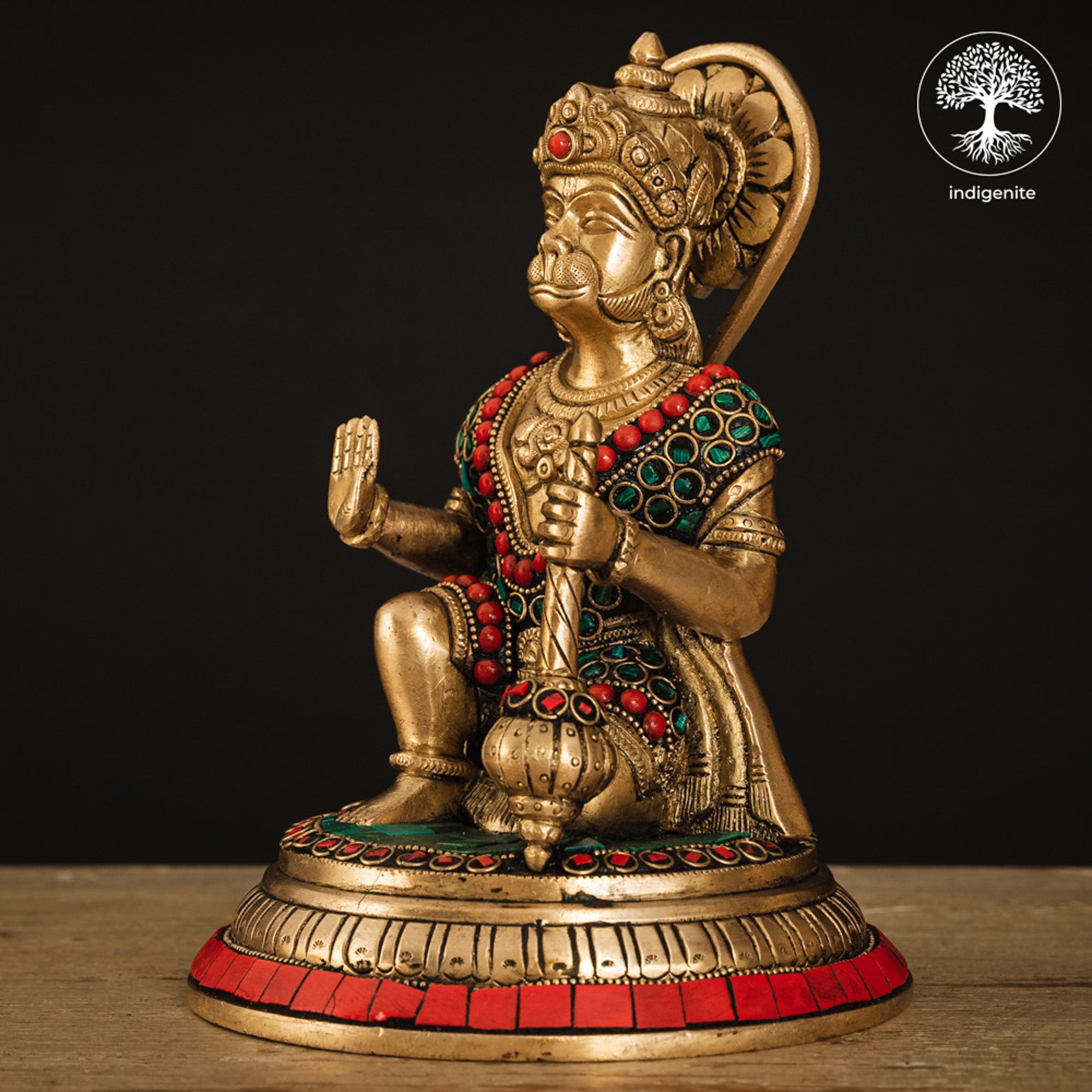 Lord Hanuman Idol - Brass Statue with Stonework