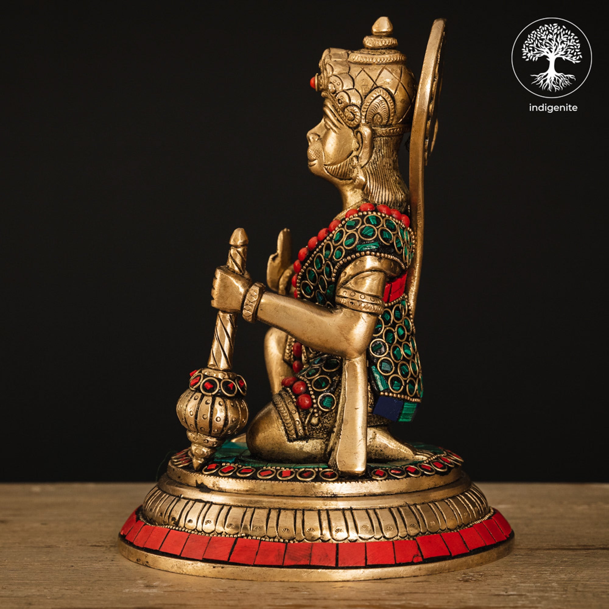 Lord Hanuman Idol - Brass Statue with Stonework