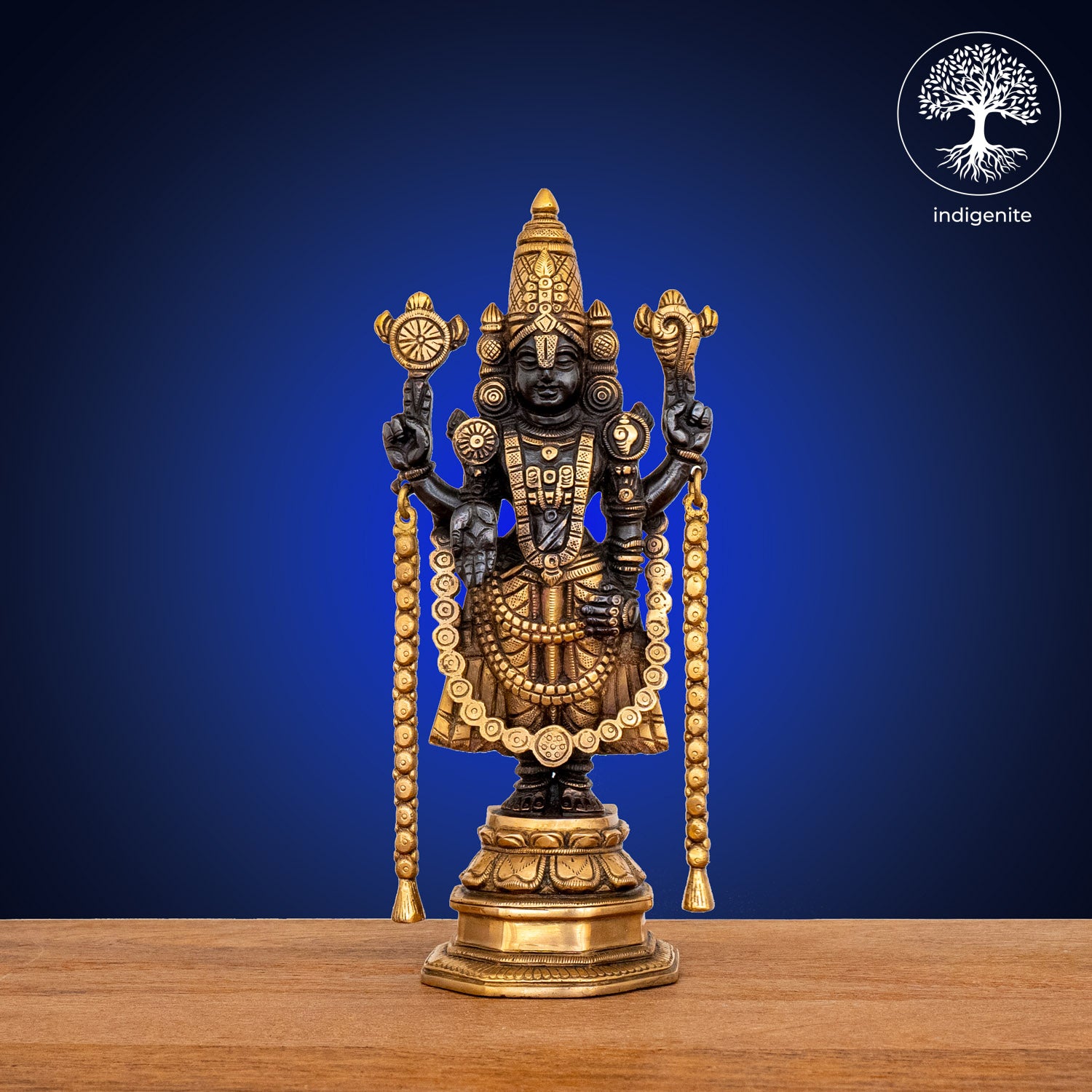 Lord Tirupati Balaji - Brass Statue in Black and Gold Hues