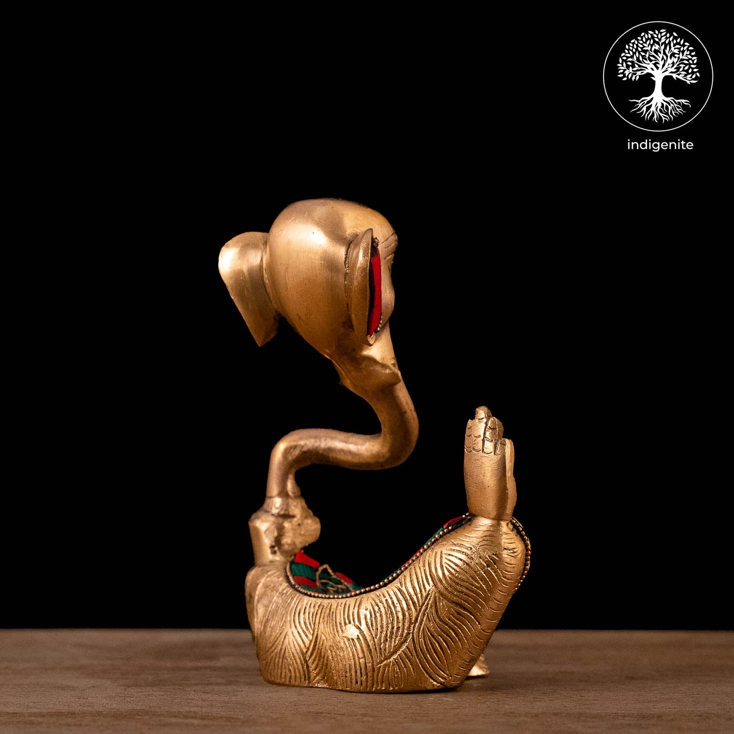 Modern Lord Ganesh Idol - Brass Statue with Stonework | 6 Inch