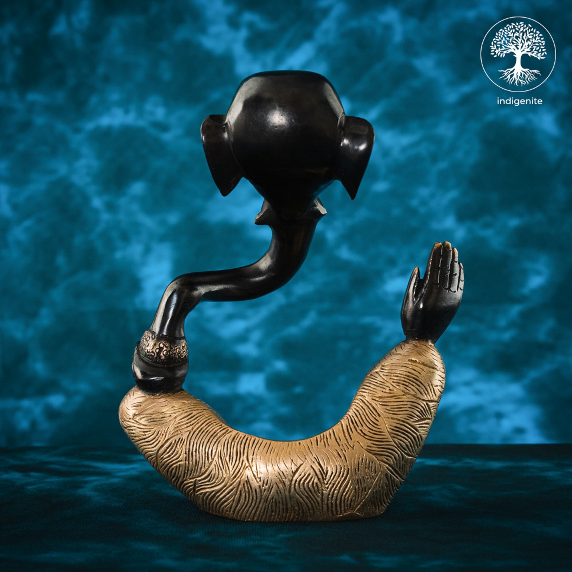 Modern Lord Ganesh Idol - Brass Statue in Black and Gold Hues