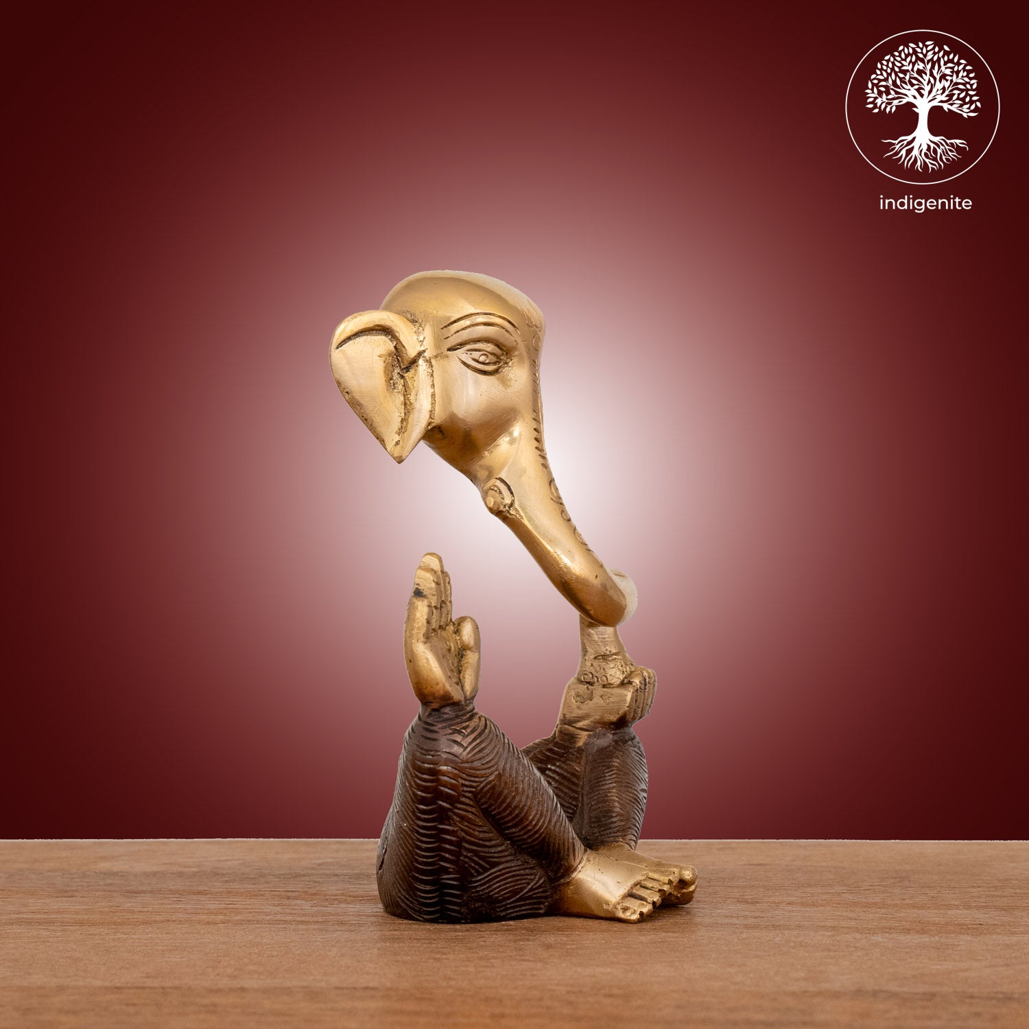Modern Lord Ganesh Idol - Brass Statue in Brown and Gold Hues |6 Inch