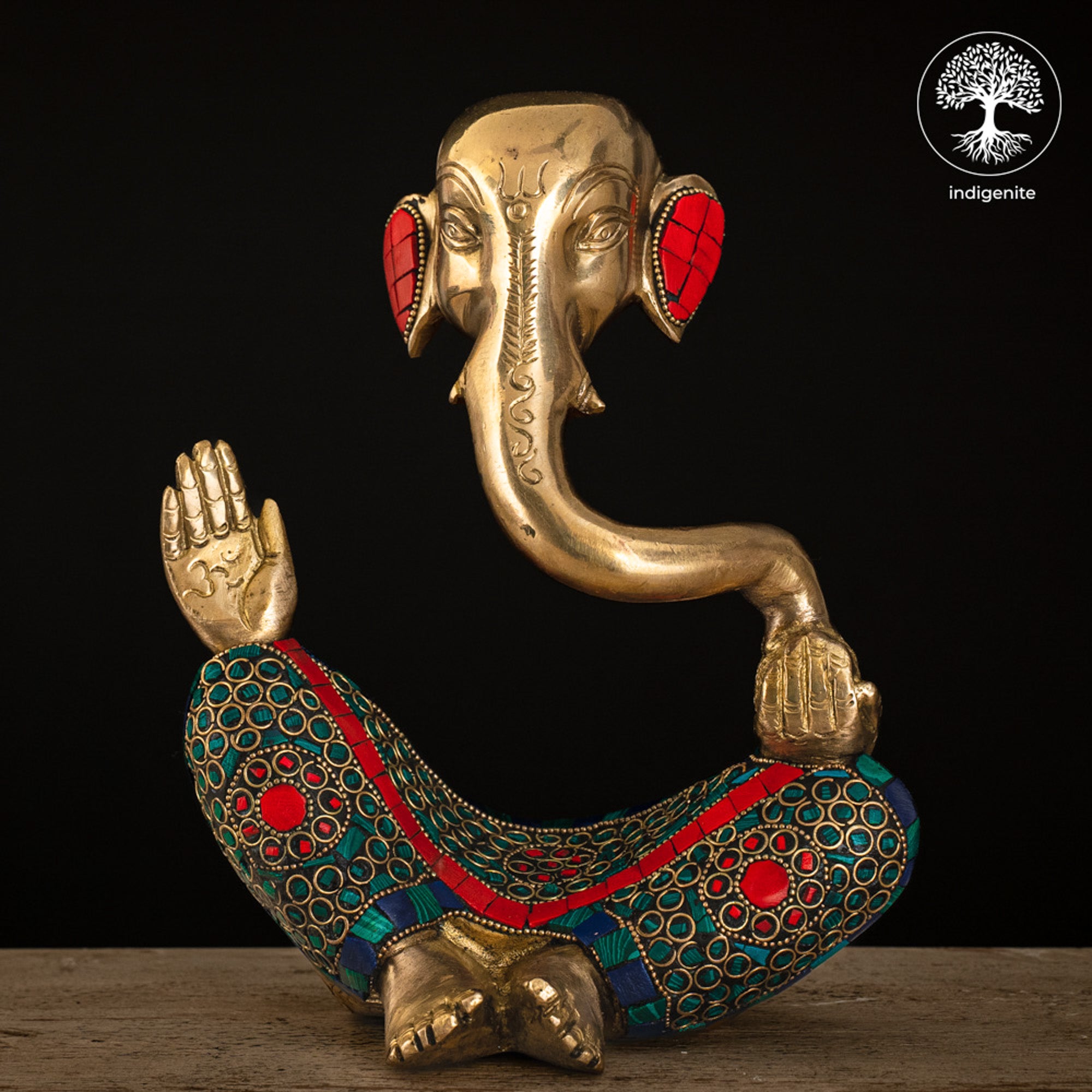 Modern Lord Ganesh Idol - Brass Statue with Stonework