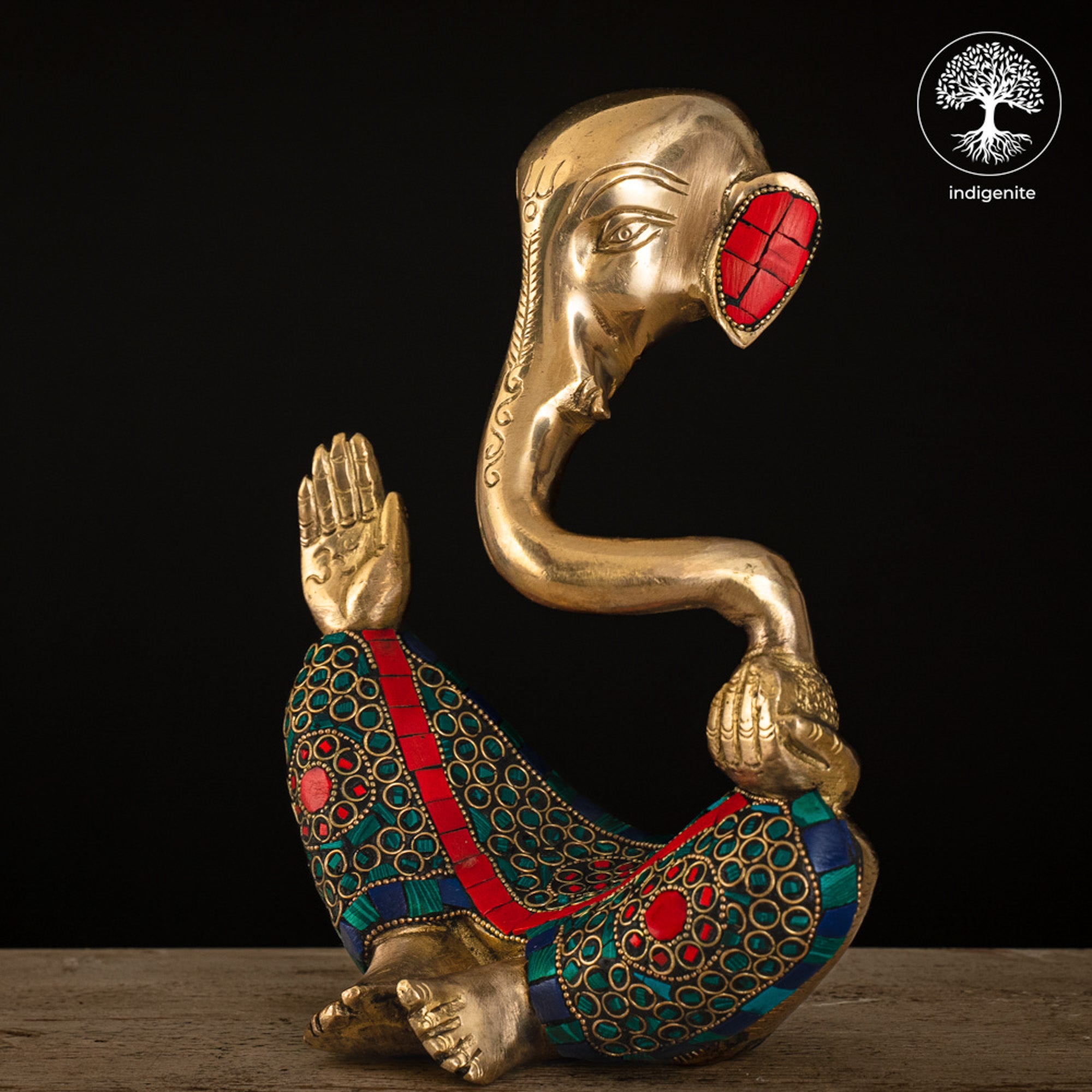 Modern Lord Ganesh Idol - Brass Statue with Stonework