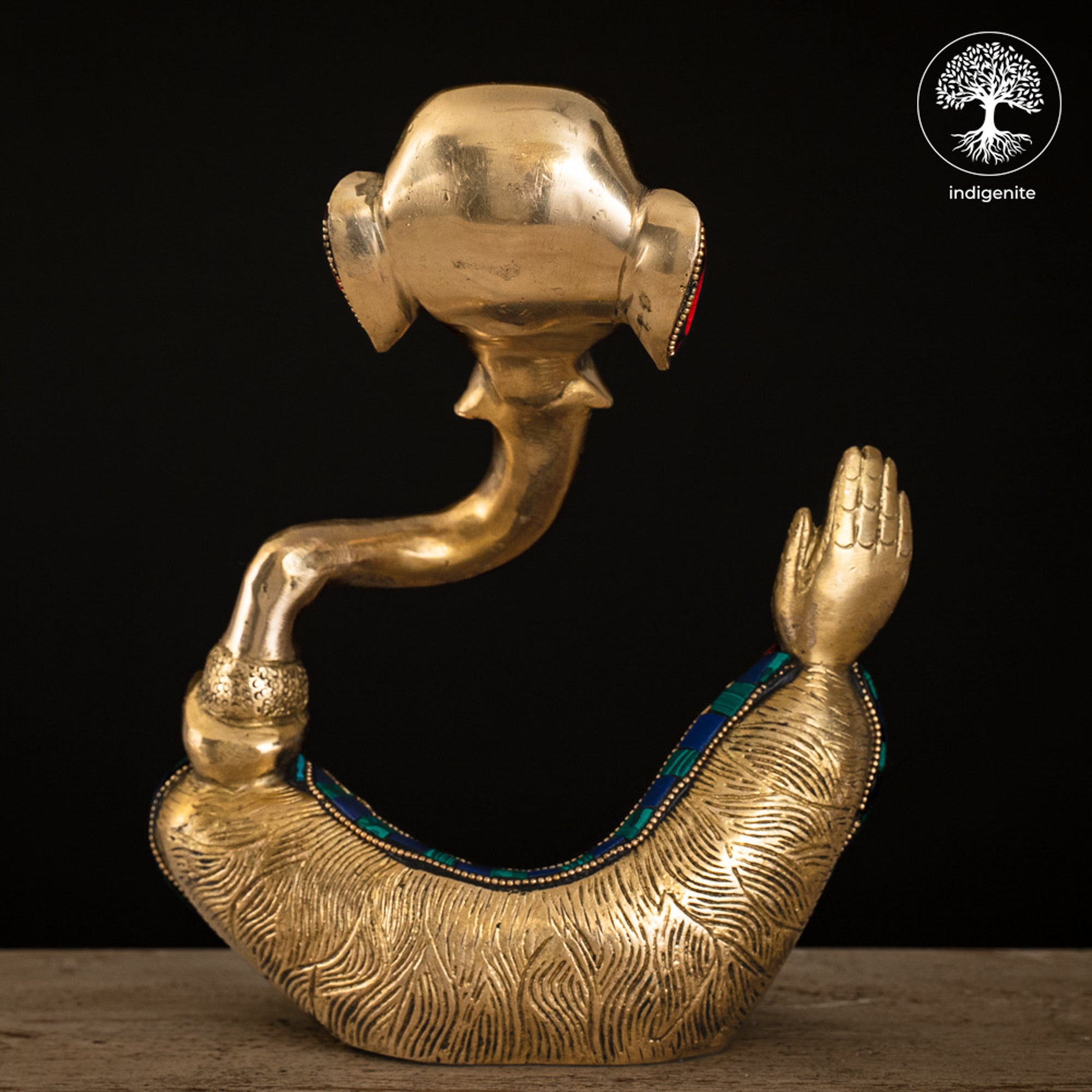 Modern Lord Ganesh Idol - Brass Statue with Stonework