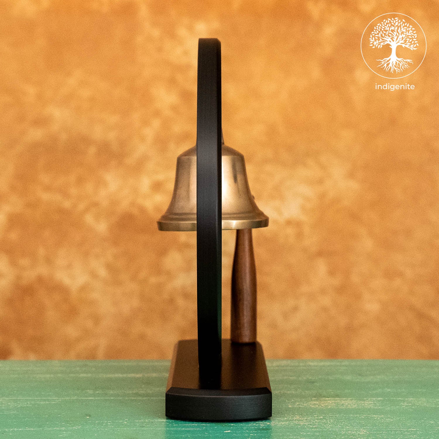 Om Bell in Wooden Base - Brass Decorative