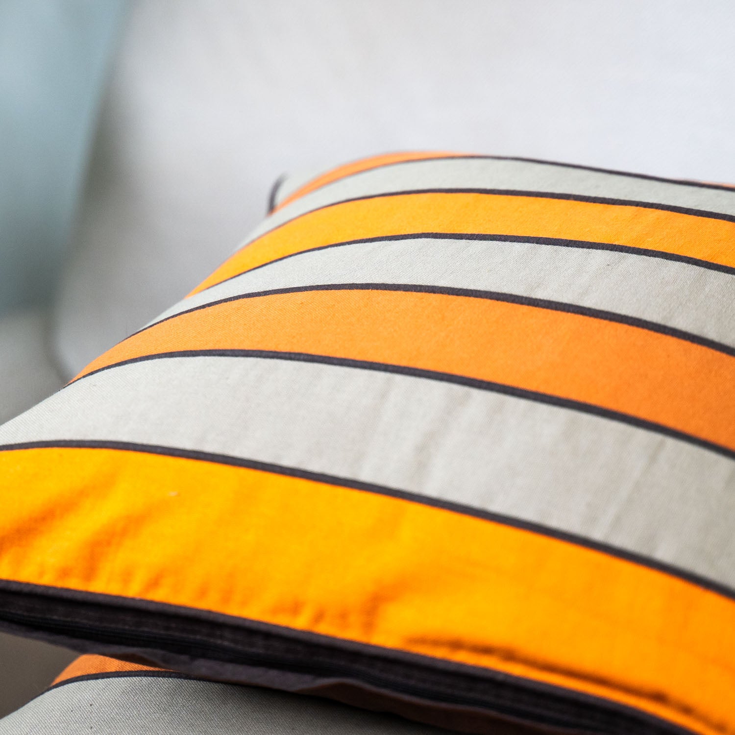 Orange & Beige Striped Cushion Cover (Set of 2)