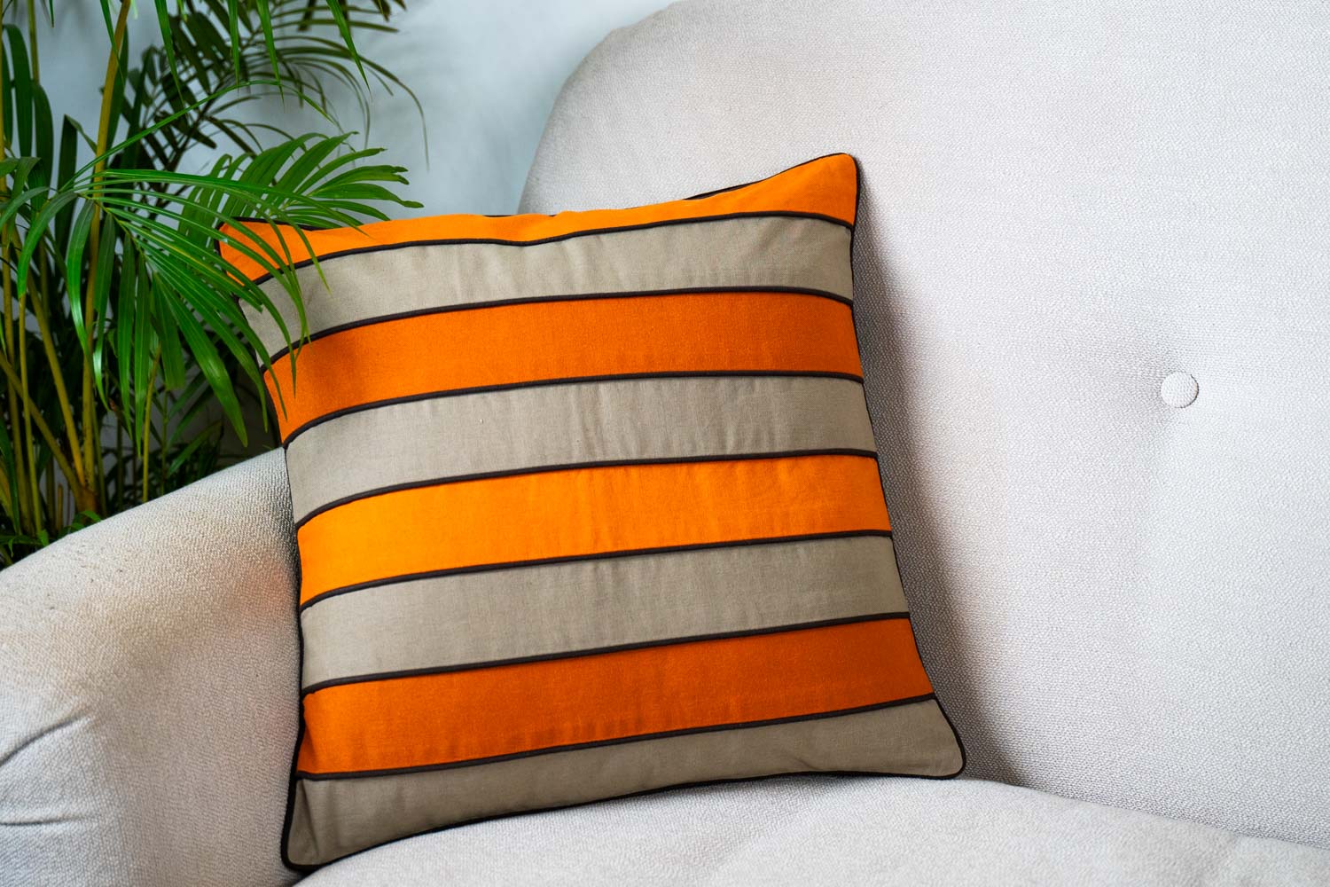 Orange & Beige Striped Cushion Cover (Set of 2)