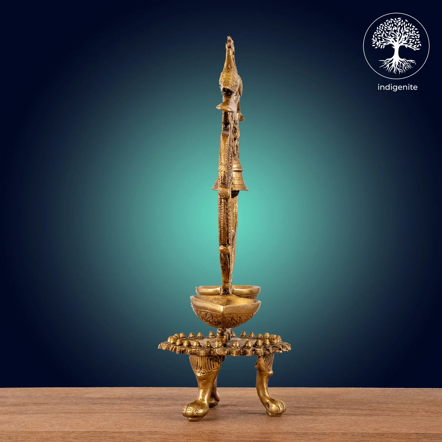 Peacock with Bell Over Two Diya - Brass Decorative