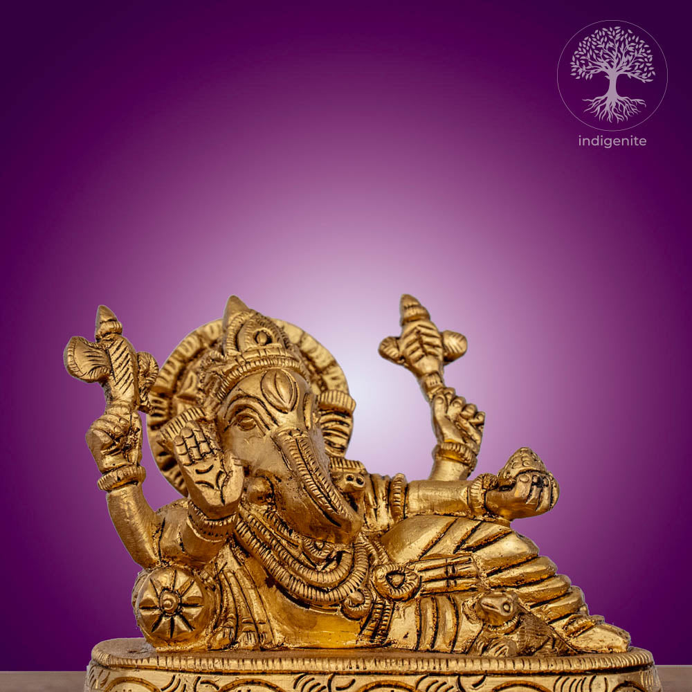 Relaxing Lord Ganesh Idol - Brass Statue