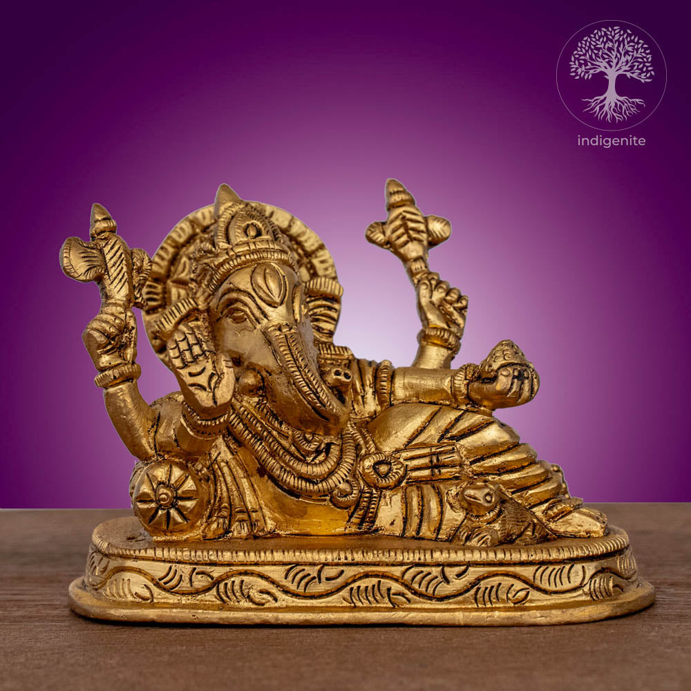 Relaxing Lord Ganesh Idol - Brass Statue