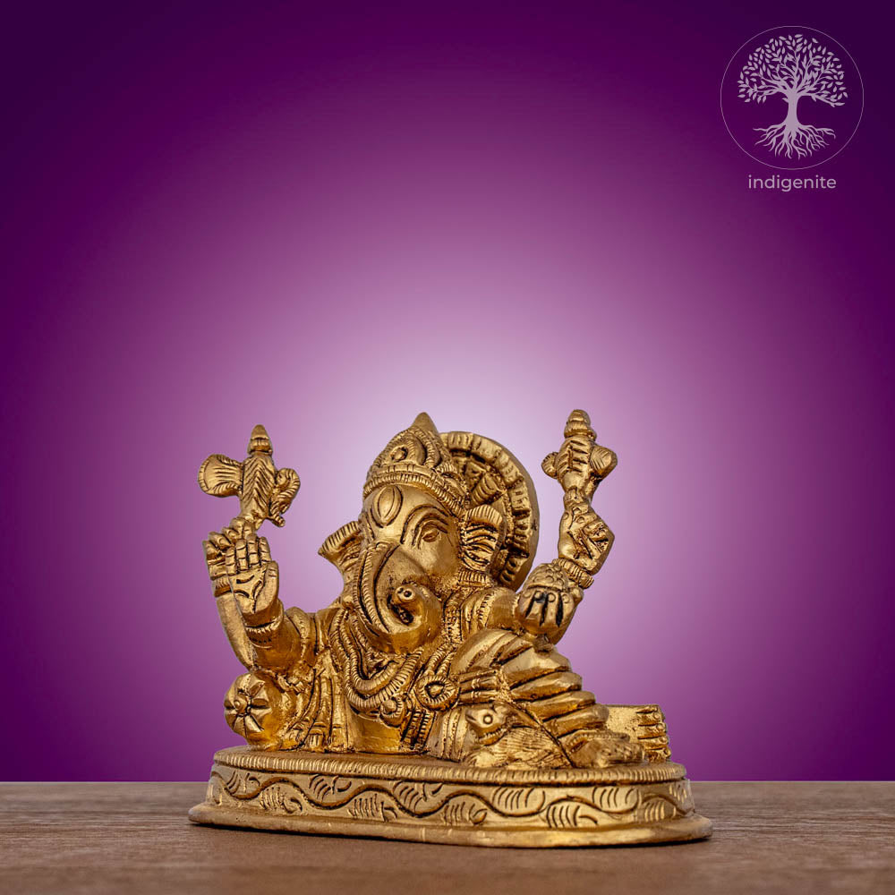 Relaxing Lord Ganesh Idol - Brass Statue