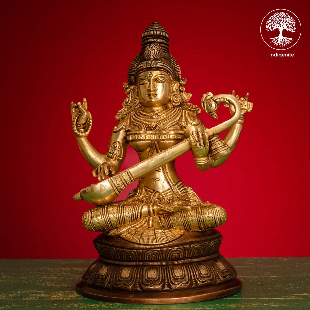 Goddess Saraswati Idol - Brass Statue