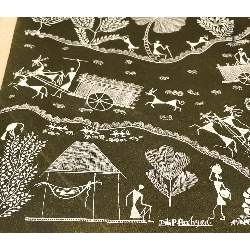 Life of Village - Warli Tribal Art by Dilip A. Parhyad