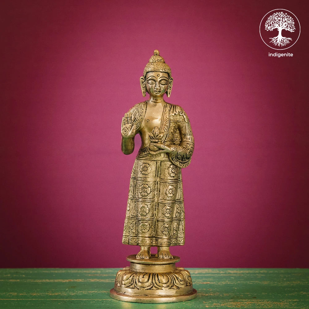 Lord Buddha Standing in Abhaya Mudra - Brass Statue