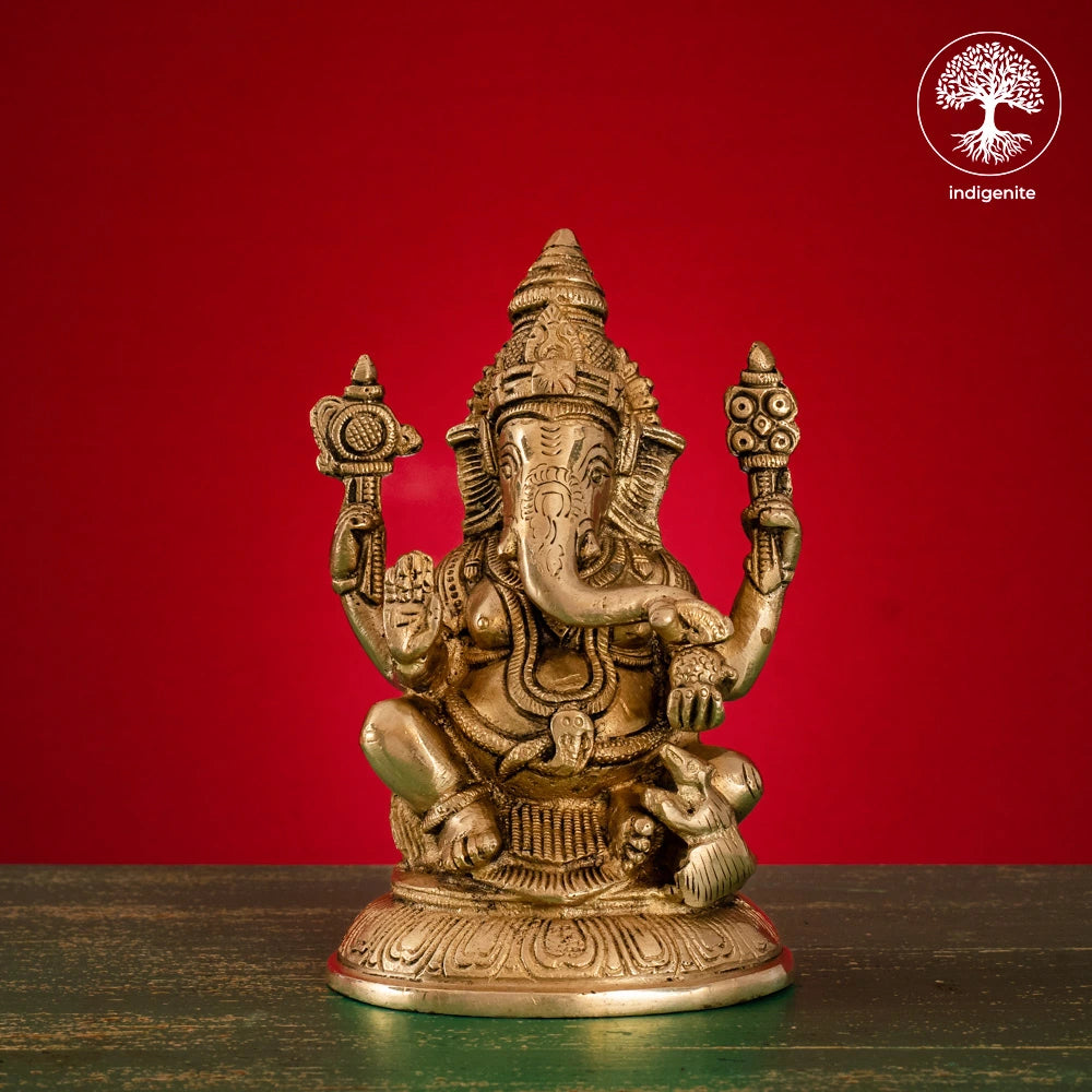 Lord Ganesh Idol with Base - Brass Statue