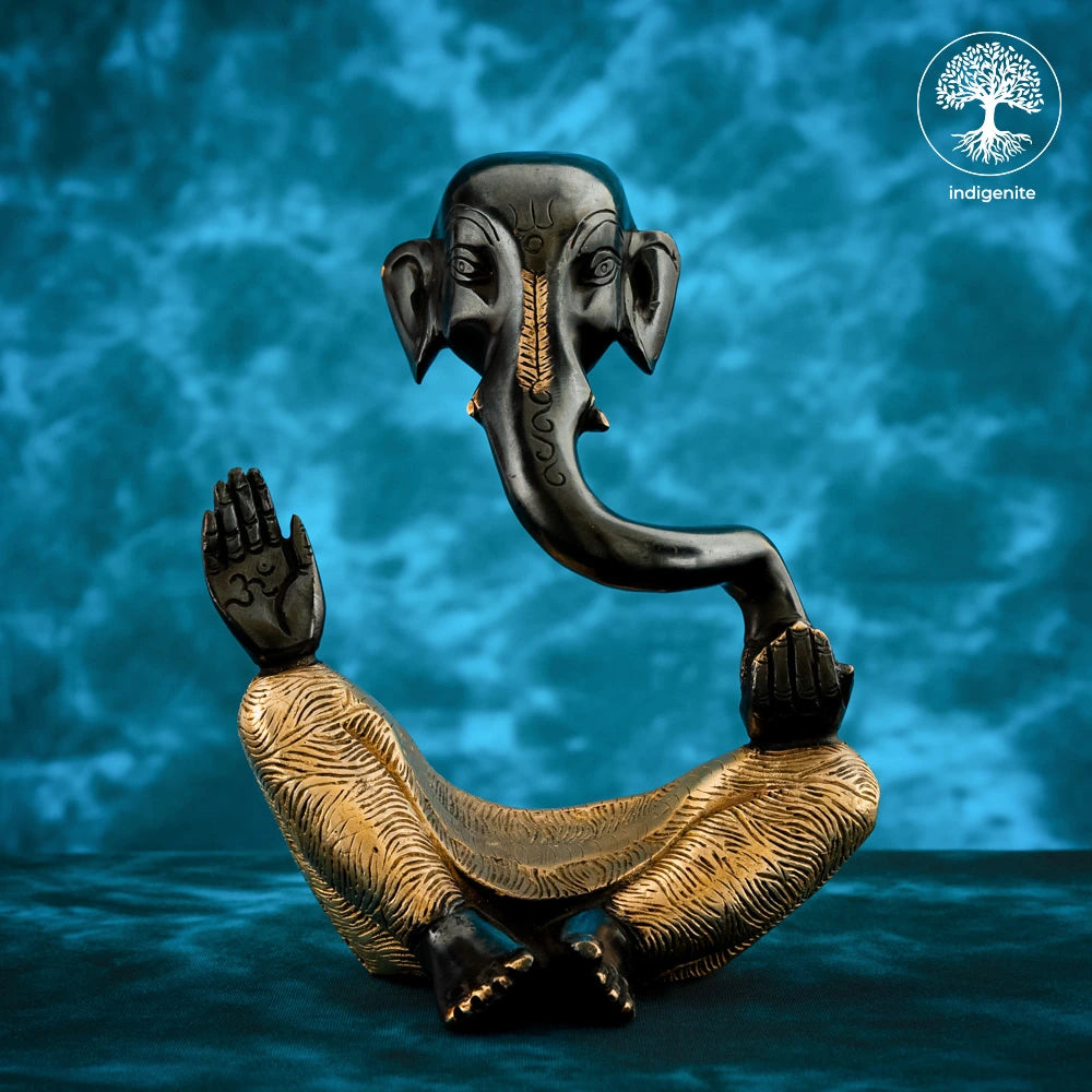 Modern Lord Ganesh Idol - Brass Statue in Black and Gold Hues