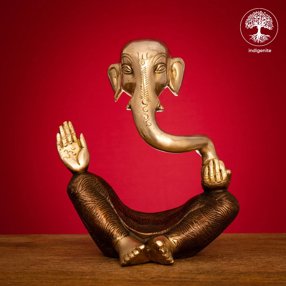 Modern Lord Ganesh Idol - Brass Statue in Brown and Gold Hues