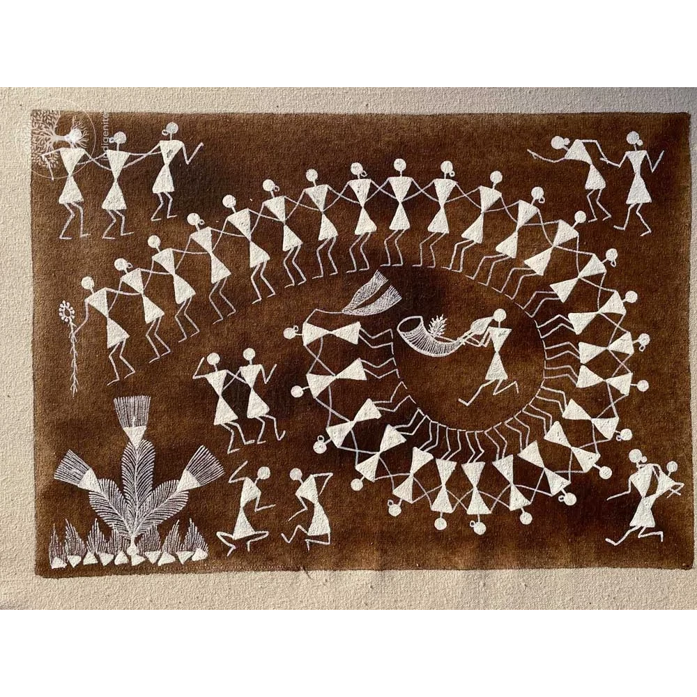 Tarpan Tribal Dance - Warli Tribal Art by Naresh Bhoye