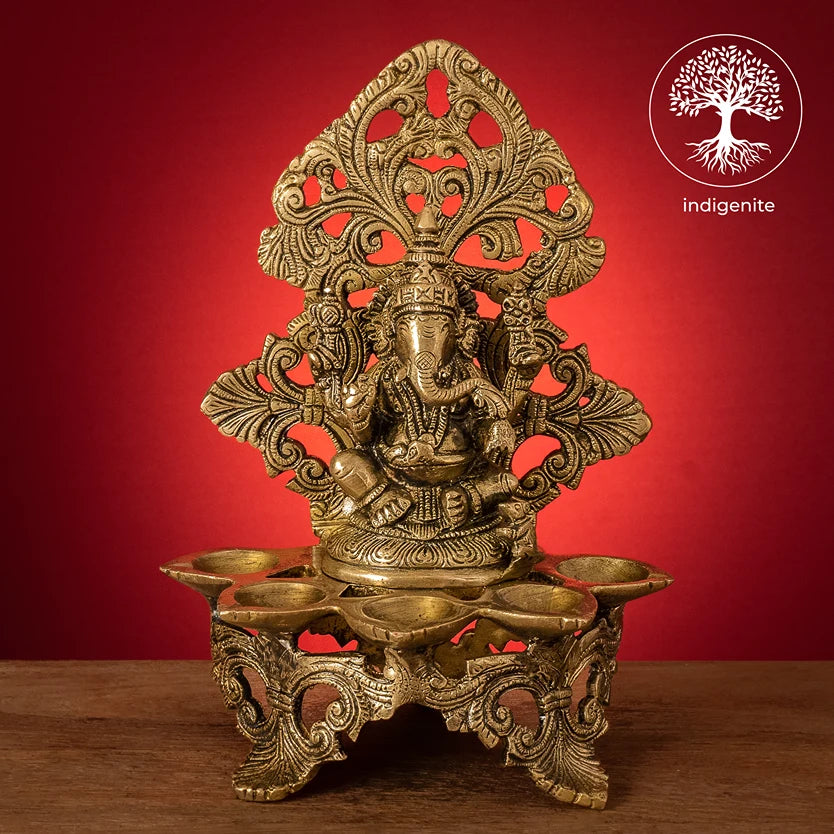 Lord Ganesh Diya Stand - Brass Decorative