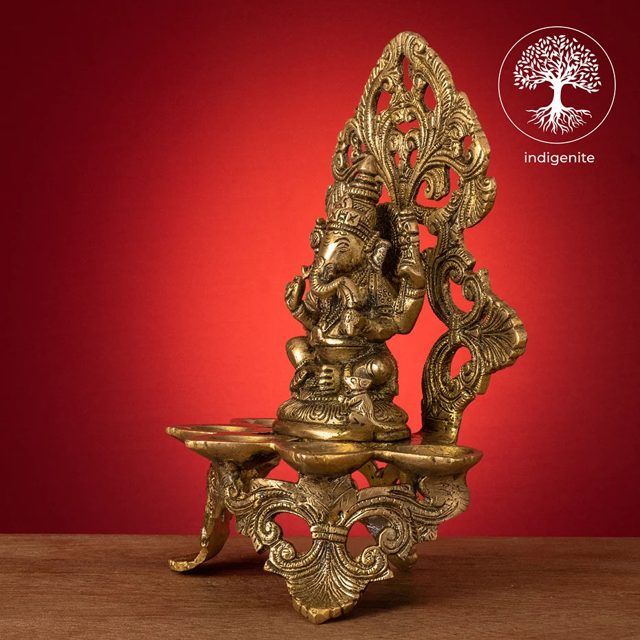 Lord Ganesh Diya Stand - Brass Decorative