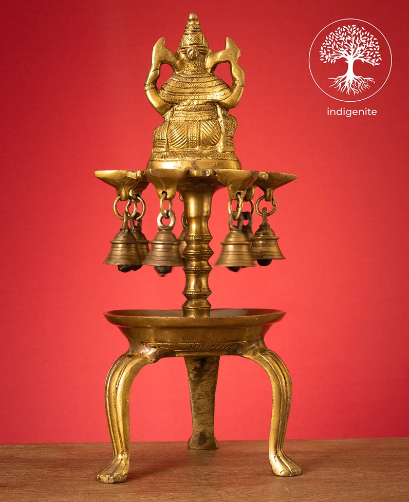 Lord Ganesh Diya Stand with Bells - Brass Decorative