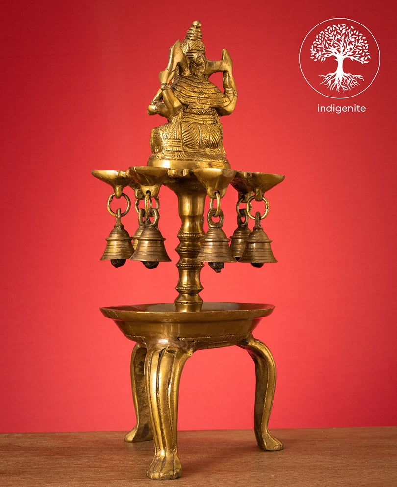 Lord Ganesh Diya Stand with Bells - Brass Decorative