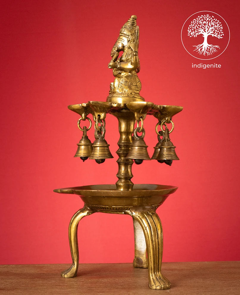 Lord Ganesh Diya Stand with Bells - Brass Decorative
