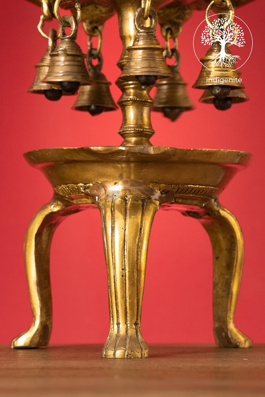 Lord Ganesh Diya Stand with Bells - Brass Decorative