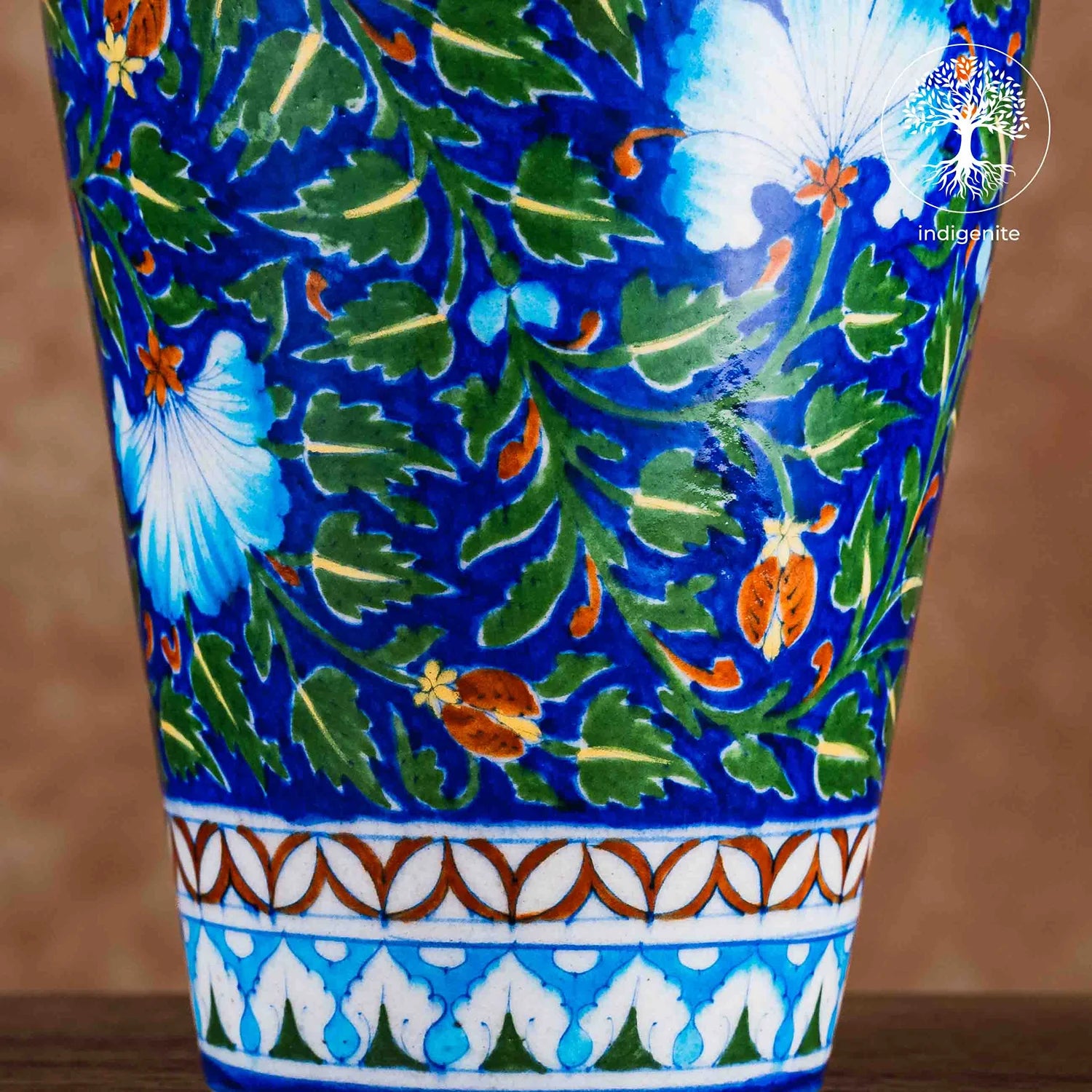 Midnight Blue and Colorful Floral Vase 12 Inch - Jaipur Blue Pottery