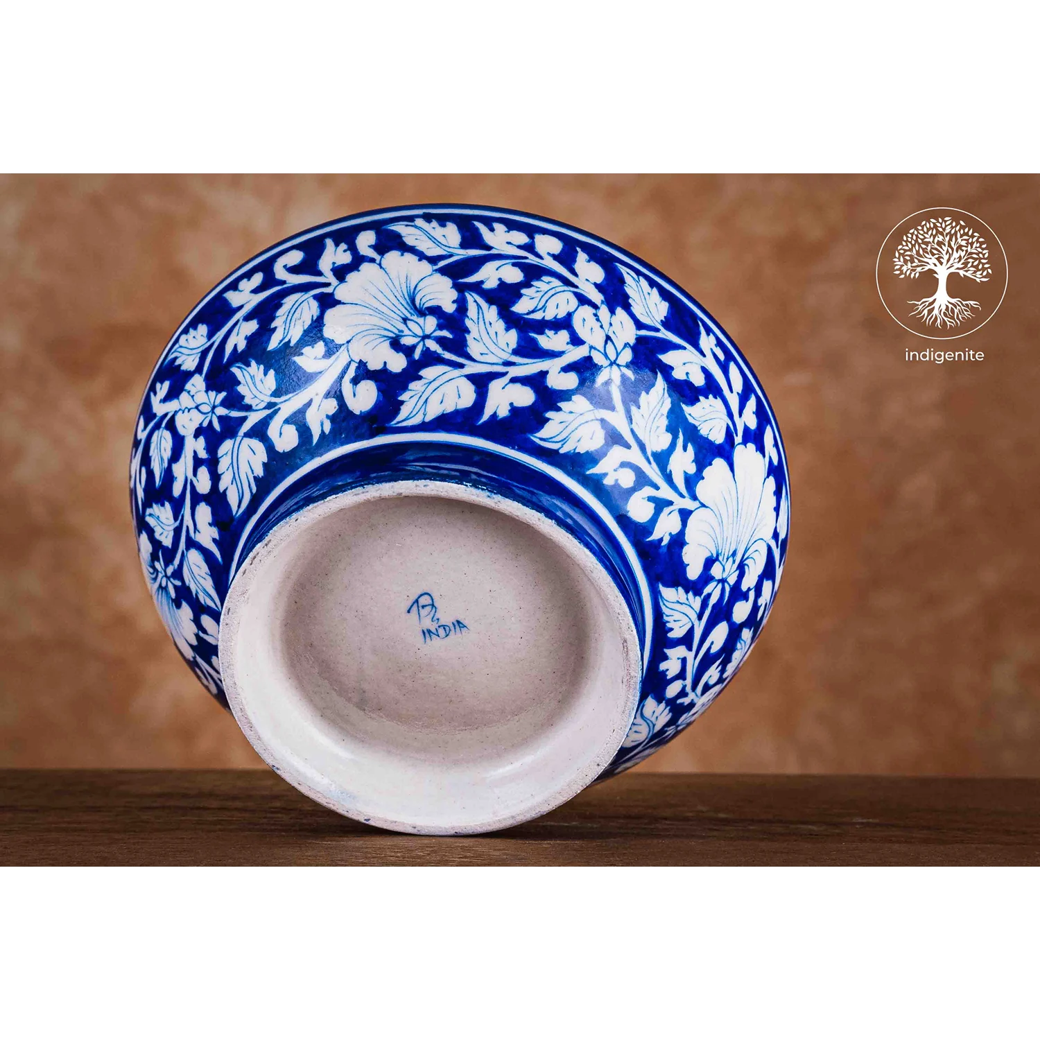 Midnight Blue and White Floral Bowl 8 Inches - Jaipur Blue Pottery