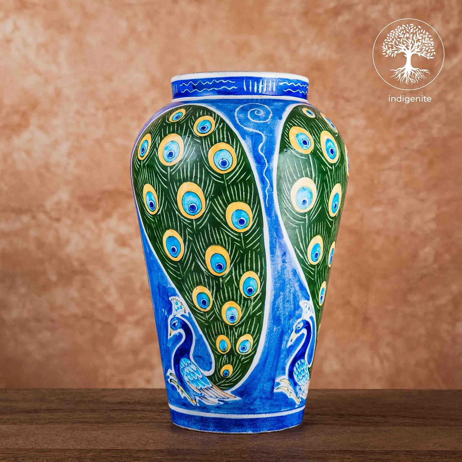 Peacock Vase 11 Inch - Jaipur Blue Pottery