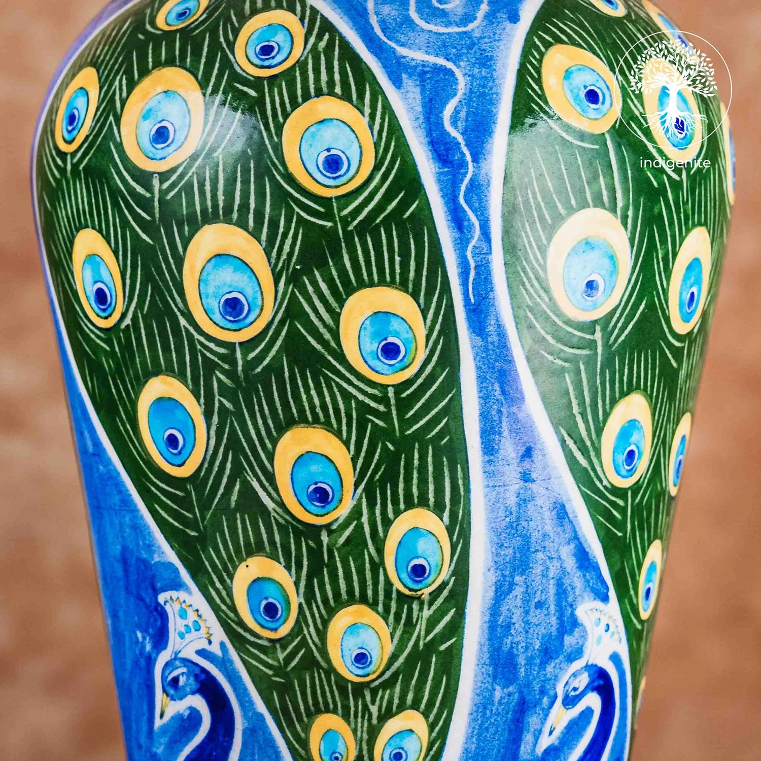 Peacock Vase 11 Inch - Jaipur Blue Pottery
